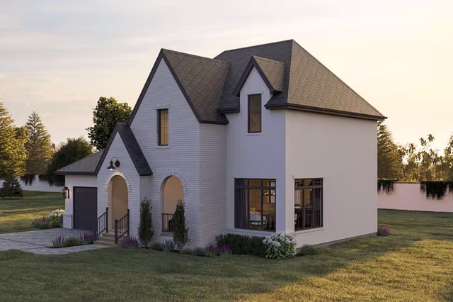 The Hawthorne tudor revival custom home exterior view 3